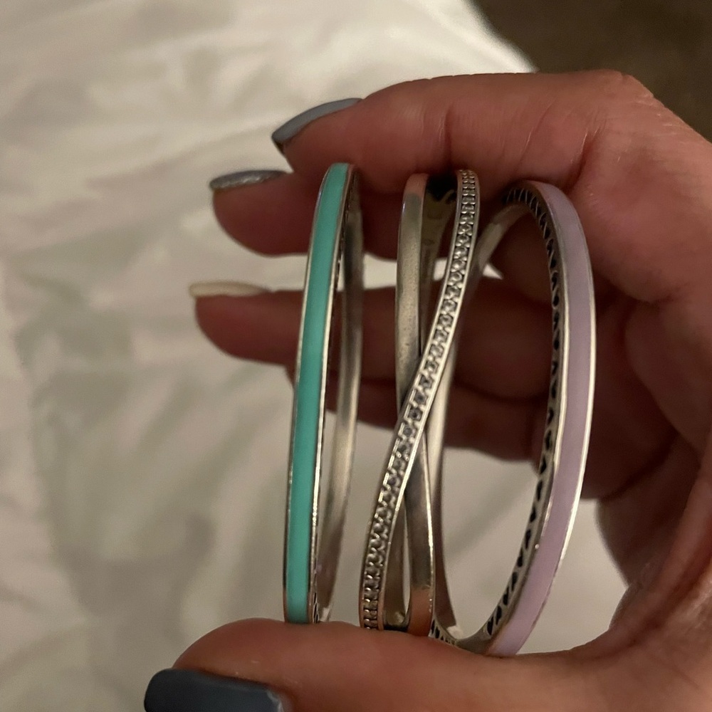 Pandora bangle heart bracelets. 1 eternal shaped bracelet. All silver